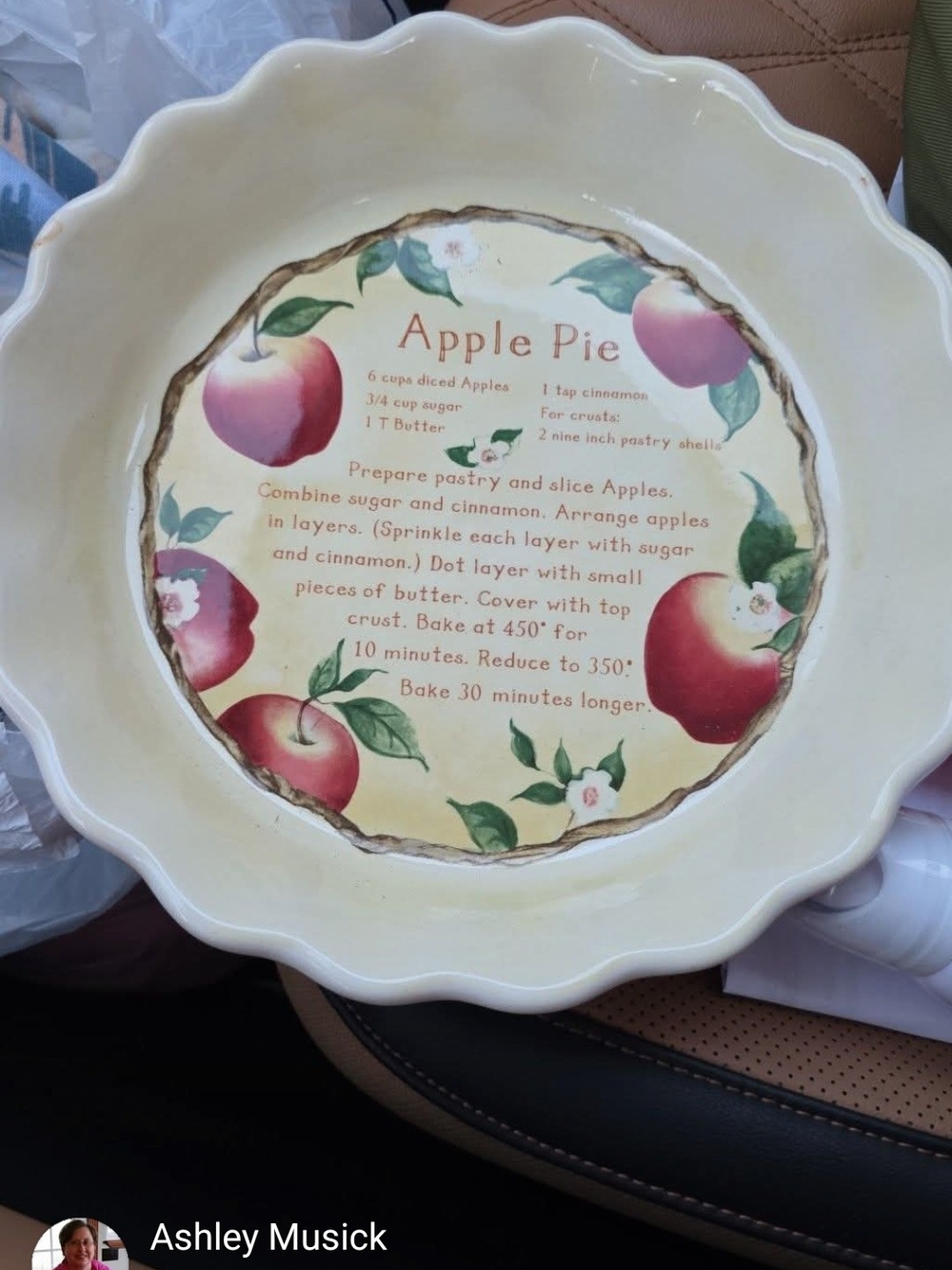 Cracker Barrel Cream and Red Apple Pie Ceramic Pie Dish